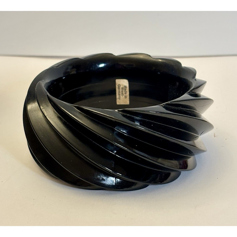 Vintage Lucite Bangle Bracelet Deeply Molded Wide Black Made In West Germany